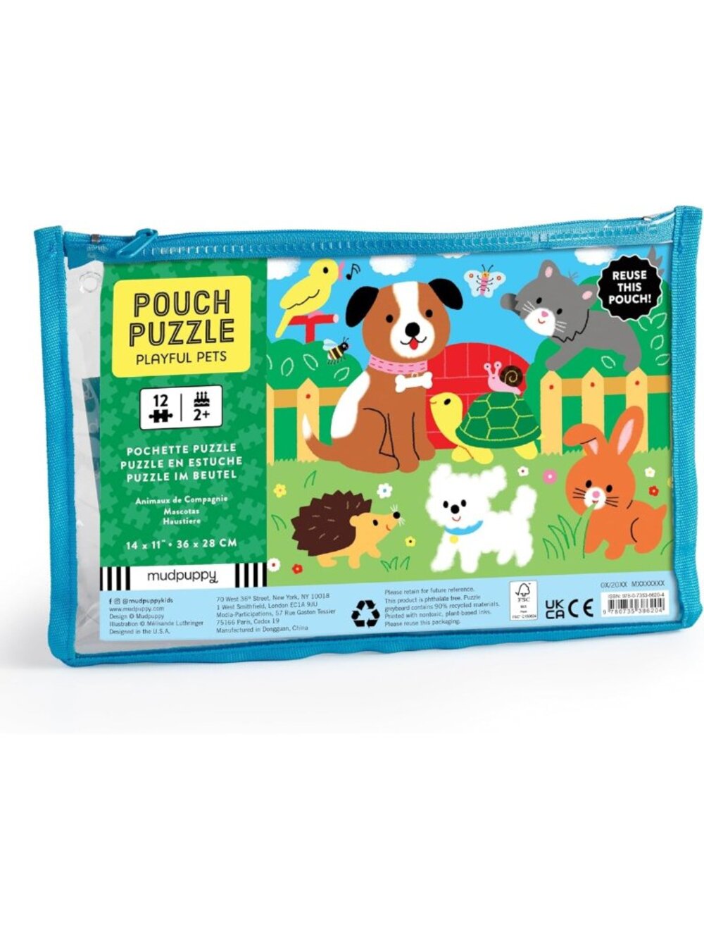 Colorful 12-Piece Pet Puzzle with Reusable Zipper Pouch - Fun & Travel-Friendly!
